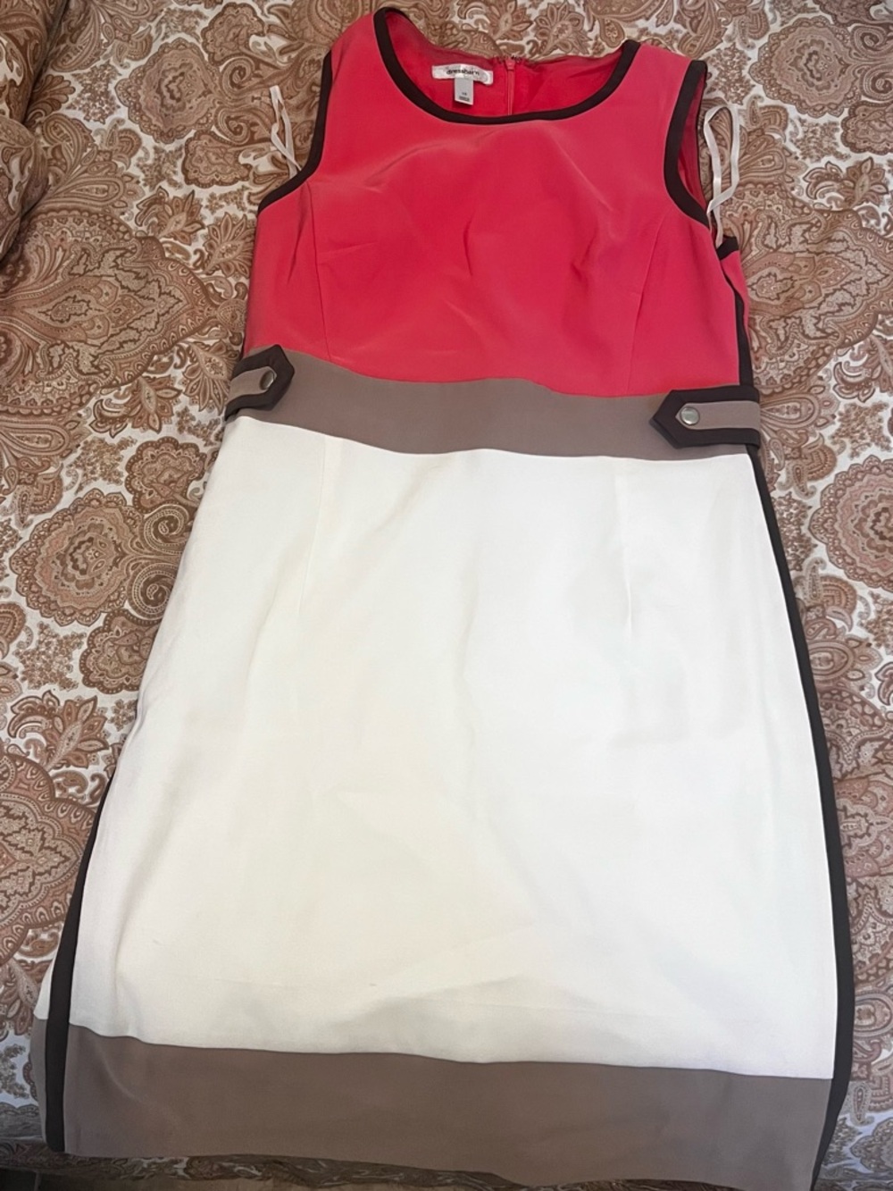 Dressbarn Colorblock Sheath Dress | Size 10 | Pink White Brown Sleeveless